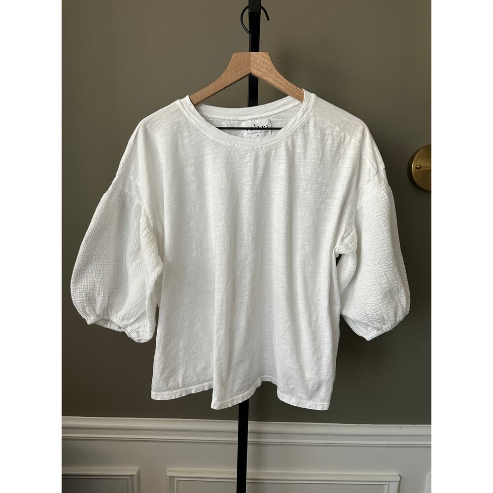 Velvet by Anthropologie Margot 100% Cotton Knit Top White Large - Picture 3 of 7